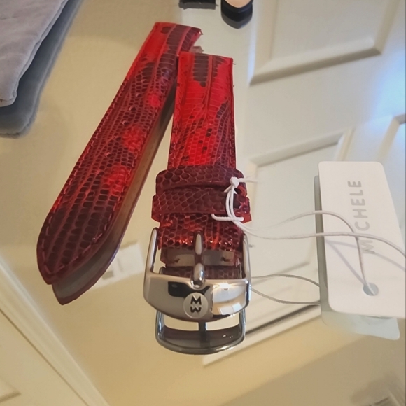 MICHELE 18mm Red Alligator Leather Straps - Picture 1 of 4